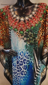 Robe maxi abaya à manches longues et à col rond, pour femmes, tenue islamique, kaftan, imprimé multicolore, de haute qualité - Product Image 4