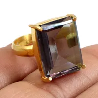 Super quality pink amethyst hydro gold plated unisex statement ring