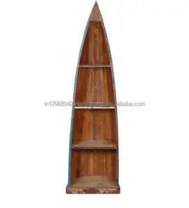 Estantería Moderna Rústica de Madera Maciza Estilo Barco, Elegante Mueble de Exhibición de Madera para Sala de Estar - Product Image 1