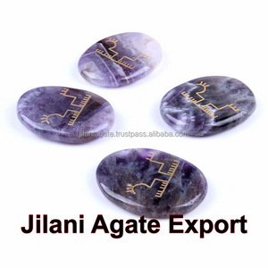 Ensemble de 4 pièces Feng Shui sculpté Palmier Agate Cristaux Gravés Symboles Chakra Pierre Semi-Précieuse Pierre Artisanale Améthyste - Product Image 3