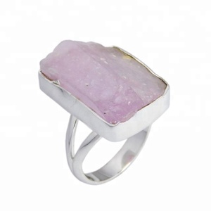 Natural Kunzite Rough Gemstone Indian Wholesale <b>Silver</b> Jewelry <b>Eternity</b> Vermeil <b>Ring</b> Wholesaler and Manufacturer - Product Image 1