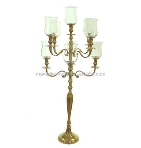 Laiton or grand 9 bras plancher de verre candélabre pièce maîtresse pour lieu de mariage fête d'anniversaire décoration de noël - Product Image 1