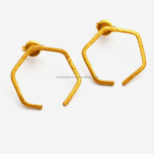 Pendientes de tuerca finos únicos de Plata de Ley 925, joyería de compromiso de aniversario de boda elegante chapada en oro liso - Product Image 2