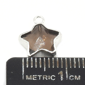 Cuarzo Ahumado de 14-16 mm, Colgante de Latón con Forma de Estrella Facetada, Plateado con Argolla para Fabricación de Joyas - Product Image 3