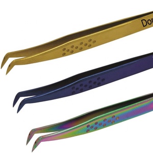 Pinzas de Acero Inoxidable para Extensión de Pestañas, Logotipo Personalizado, Pinzas de Volumen Ruso, Pinzas con Agarre de Plasma Azul Arcoíris Dorado - Product Image 1