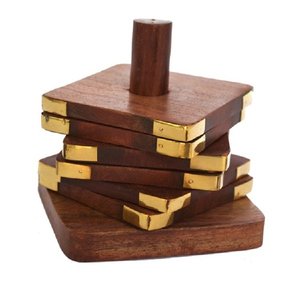Posavasos de té de madera marrón, juego de posavasos hecho a mano con 6 mesas cuadradas, posavasos para bebidas para mesa de centro - Product Image 1
