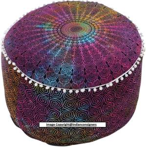 Mandala Art Imprimé Pouf Doux Coton Siège Tabouret Couverture De Chaise Ottoman Rond Indien Consignateurs Literie Décor par Twill Style - Product Image 3