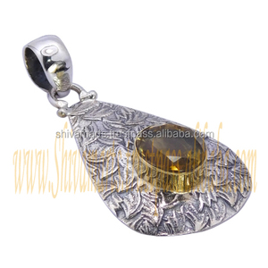 Belle Texture Deux Tons En Argent Sterling 925 Citrine Pierres Précieuses Pendentif Style Vintage Fine Jewelry Pendentifs Charmes Grossiste - Product Image 2