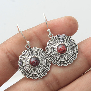 Pendientes de plata de ley 925 con gema granate Natural, joyería de diseño clásico, hechos a mano - Product Image 2