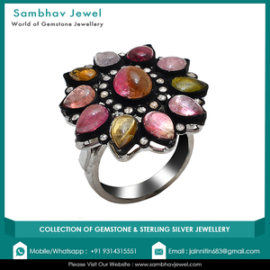 แหวนเพชรทัวร์มาลีนธรรมชาติแบบแฮนด์เมดแนววินเทจ925อัญมณีเงินสเตอร์ลิงออกซิไดซ์โบราณสำหรับงานแต่งงานของผู้หญิง - Product Image 5