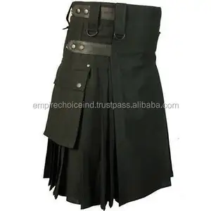 Schwarz Leder Straps herren Hochzeit/Party Utility Kilt