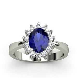 Klassieke Edelsteen Diamanten Ring <span class=keywords><strong>Diana</strong></span> Design 14K Wit Goud Edelsteen Ring - Product Image 2