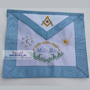 Tablier maçonnique du Rite Français MB, imitation cuir/peau d'agneau, col à ruban, régalia maçonnique, broderie, patch, travaux d'aiguille - Product Image 1