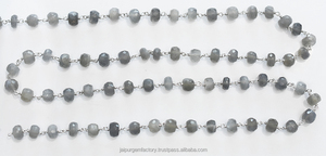 Cadena de envoltura de alambre de Rosario de plata de ley chapada en plata con forma de Rondelle de piedra lunar gris para la fabricación de joyas - Product Image 3
