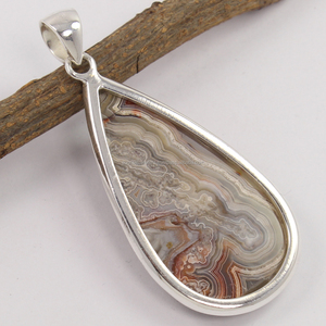 CRAZY LACE AGATE Charms Pure 925 Sterling Silver Gorgeous Solitaire Pendant Natural Pear Cut Gemstone Jewelry - Product Image 2