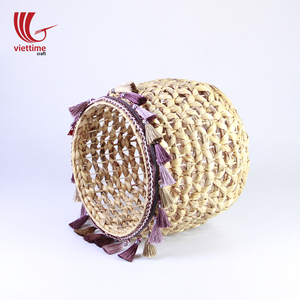 Juego de 3 cestas artesanales de jacinto de agua natural, cajas de almacenamiento decorativas con borlas y contenedores, soporte para plantas al por mayor - Product Image 3