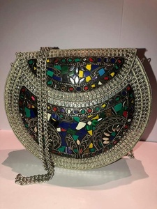 Indian Style Mosaic Bohemian Metal Clutch Bag for Women Luxury Evening Handmade Messenger Wedding Purse Chains Wholesale - Product Image 6