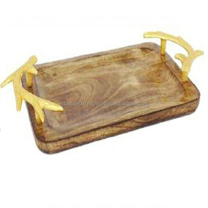 Bandeja de servicio de madera con mango de hoja-Elegante para uso doméstico o en Restaurante Bandeja de servicio de madera con mango de hoja para facilitar el transporte - Product Image 4
