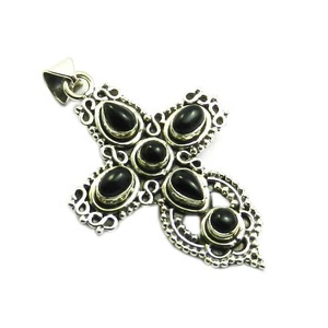 Hot Sale 925 <b>Sterling</b> <b>Silver</b> <b>Cross</b> Pendant Handcrafted Vintage Style Gold Fine Jewelry with Black Onyx Gemstone Pendants Charms - Product Image 1