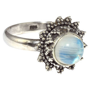 Anillo de plata de primera ley con piedra lunar para mujer, sortija, plata esterlina 925, piedra lunar, Arco Iris, color blanco, redondo, 925 - Product Image 1