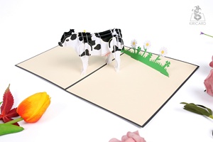 Tarjeta Pop-up Kiricard 3D de Papel con Diseño de Vaca Lechera Vietnamita, Impresión Offset, Objeto de Colección Artístico para Festividades - Product Image 3