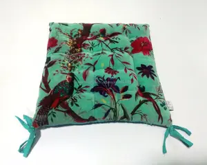 Best Selling in Australia turquoise bird print velvet seat pads with ties