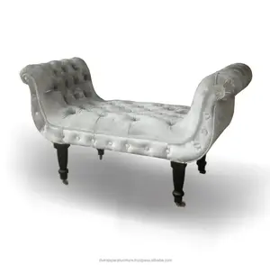 Fransız mobilya büyük dışkı tepeli koltuk-siyah osmanlı gümüş kadife döşemelik ev mobilya endonezya