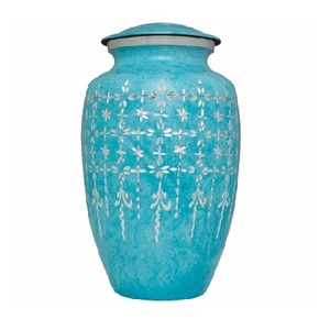 Nouvelles urnes funéraires en laiton/aluminium pour cendres humaines, motif en dentelle turquoise royale, style américain/européen - Product Image 1