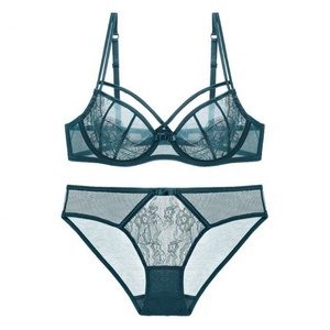 Commercio all'ingrosso personalizza il tuo design in pizzo set di 2 pezzi lingerie per donne grasse set di biancheria con ferretto ricamato a rete floreale - Product Image 2