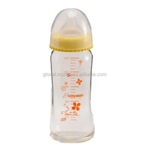 Made in Japan Wide Neck Glass Baby Feeding Bottle com Silicone Tetina Amarelo 250ml Atacado Melhor e Venda Quente 2023