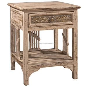 Mesita de noche de estilo indio con un solo cajón vintage, mesitas de noche de madera hechas a mano para muebles de dormitorio y hogar - Product Image 1