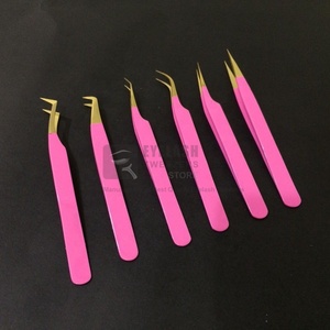 Pinces à épiler professionnelles pour extensions de cils en acier inoxydable durable rose vif or de haute qualité durables antistatiques 11 cm privées - Product Image 2