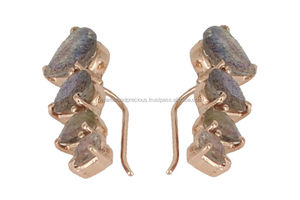 Boucles d'oreilles en argent sterling plaqué or rose avec labradorite sertie à griffes, cadeau de mariage ou de fiançailles, tailles 5x3mm-8x6mm - Product Image 3