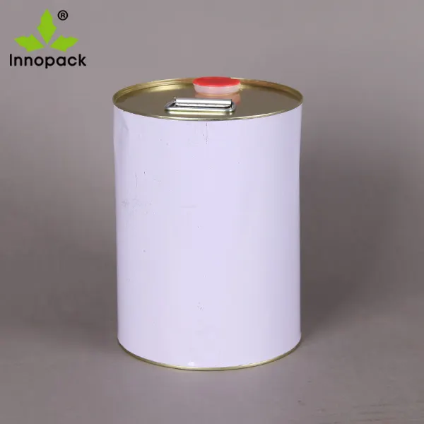 Custom 5L oil can round metal tin with plastic lid and handle