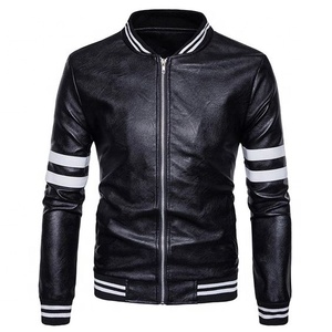 Chaqueta de Cuero con Cierre de Cremallera, Chaqueta Bomber de Béisbol, Chaqueta de Béisbol de Cuero para Hombre - Product Image 1