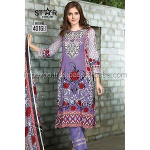 ชุดสูทพิมพ์ลายผ้าฝ้ายสำหรับผู้หญิงดีไซน์เนอร์พร้อม3-Pcs Dupatta เย็บและเย็บติดแบรนด์ดาวคลาสสิกยอดนิยม - Product Image 2