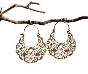 Pendientes de aro de latón de estilo bohemio indio con perlas y diamantes para fiesta de boda o regalo de compromiso joyería Tribal - Product Image 1