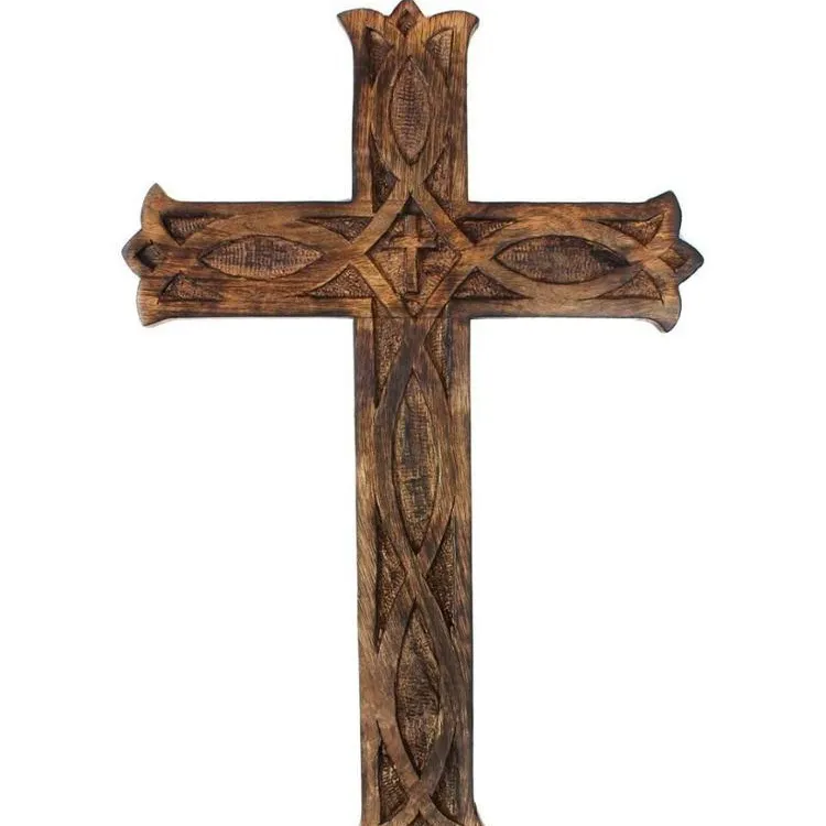 Colgante de pared de madera Cruz francesa tallado a mano diseño antiguo