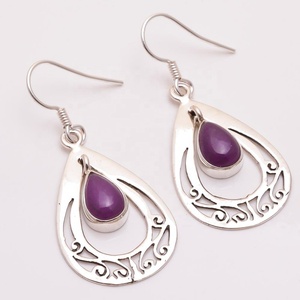 Wedding Special 925 <b>Sterling</b> <b>Silver</b> Purple Jade Earrings Handmade Fine Jewelry Bulk Wholesale Fine <b>Silver</b> Earrings Suppliers - Product Image 1
