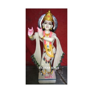 หินอ่อนสีขาวที่ทำด้วยมือที่สวยงามประติมากรรมกฤษณะรูปปั้น - Product Image 1