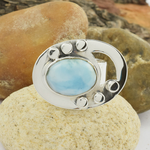 Design élégant aspect classique Larimar pierre précieuse faite à la main bague en argent sterling bijoux indiens bague en argent - Product Image 1
