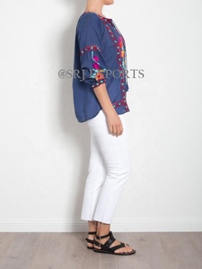 Stunning Aari Embroidered Bohemian V-neck Long Sleeve Blouse Top Beautiful Summer Floral Design Vibrant Colors Lace Decoration - Product Image 3