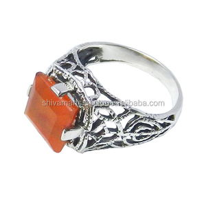 Anillo con forma de cojín de Plata de Ley 925 pura con piedra preciosa cornalina, joyería de plata de lujo, proveedor de anillos Eternity Vermeil - Product Image 2
