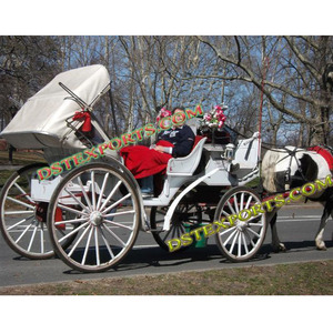 Carruaje blanco de la Victoria con capó rojo, carruaje de caballos de boda - Product Image 1