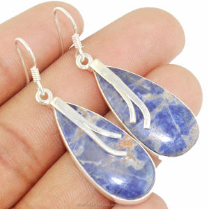 Hottest 925 Sterling <b>Silver</b> <b>Long</b> Pear Shape Natural Sodalite Gemstone <b>Earrings</b> Jewelry For Women ODM OEM <b>Earrings</b> Supplier - Product Image 1