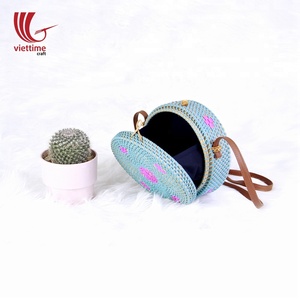 Bolso de playa de verano de mimbre redondo/circular con patrón colorido/bolsa de ratán natural - Product Image 2