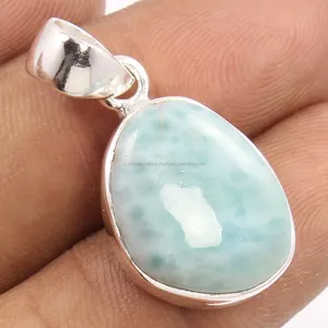 Vente en gros 925 argent sterling massif incroyable pendentif naturel LARIMAR pierre précieuse lunette réglage classique fournisseurs pour les femmes - Product Image 1