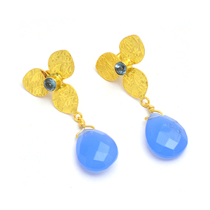 Flower Design Chalcedony Blue Topaz Gemstone Dangle <b>Stud</b> <b>Earrings</b> 925 <b>Sterling</b> <b>Silver</b> Jewelry Fancy <b>Earring</b> for Women - Product Image 2