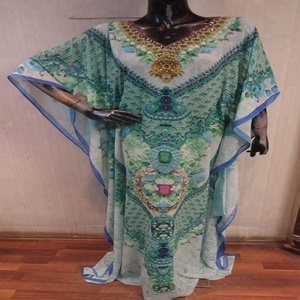 Robe maxi abaya à manches longues et à col rond, pour femmes, tenue islamique, kaftan, imprimé multicolore, de haute qualité - Product Image 1