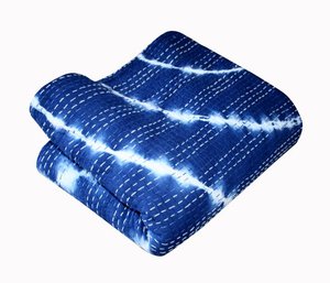 Colcha de algodón azul indio para decoración del hogar, cosido a mano, con estampado bohemio Shibori - Product Image 5